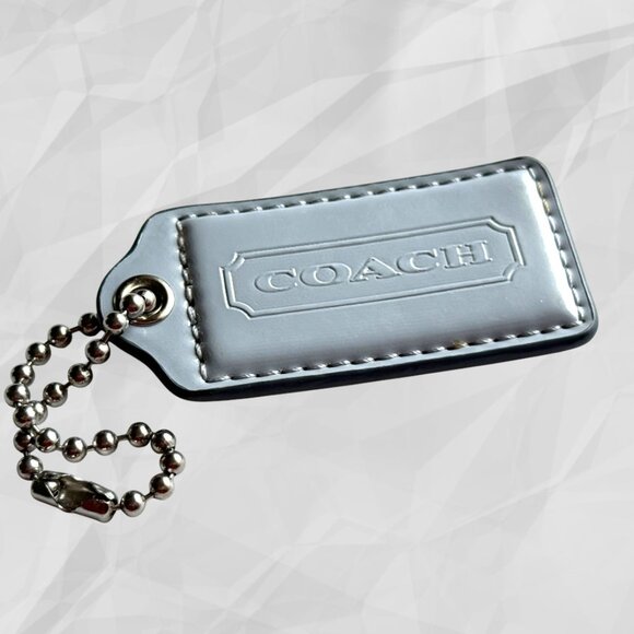Coach Large Patent Leather Light Slate Blue Bag Charm Key Fob Key Chain - Picture 1 of 5